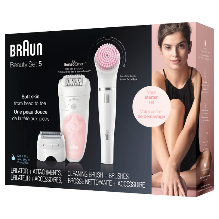 Braun Silk-épil Beauty Set 5 5-895 Starter 5-in-1 Cordless Wet & Dry Hair Removal - Epilator, Shaver, Cleansing & Exfoliation Kit for Face & Body