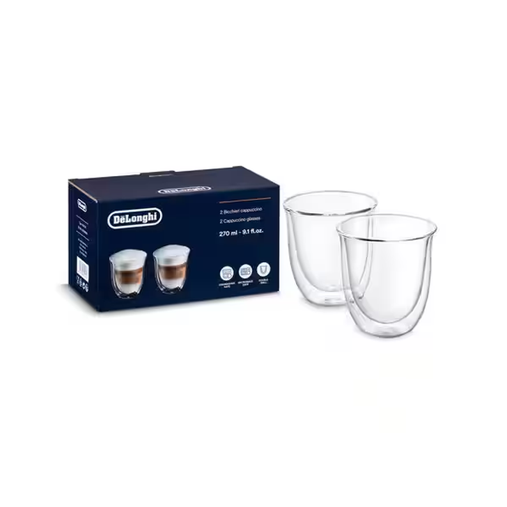 DeLonghi COFFEE CUPS Cappuccino :  270 ml glasses provide the perfect serving size and are comfortable to hold