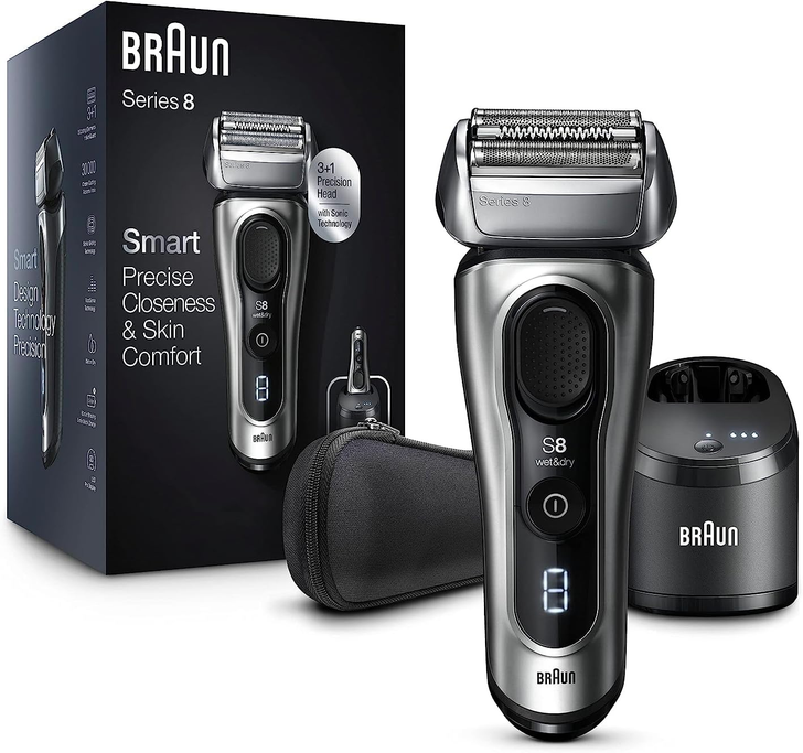 Braun Electric Razor for Men, Series 8 8467cc Braun Electric Razor for Men, Series 8 8467cc Electric Foil Shaver with Precision Beard Trimmer, Cleaning & Charging SmartCare Center, Galvano Silver