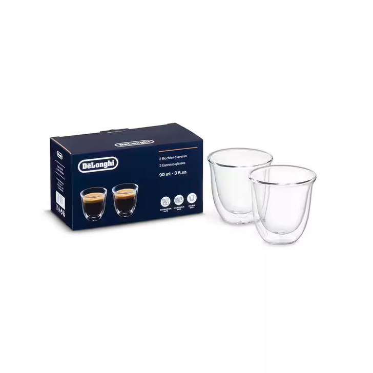 DeLonghi Espresso COFFEE CUPS : 2 attractive double wall espresso glasses