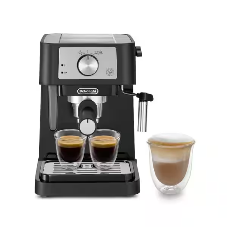 De'Longhi Stilosa Manual Espresso Machine, Latte & Cappuccino Maker, 15 Bar Pump Pressure + Manual Milk Frother Steam Wand, Black / Stainless, EC260BK