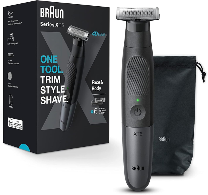 Braun Series XT5 – Beard Trimmer, Shaver and Electric Razor for Men, Body Grooming Kit for Manscaping, Durable One Blade, One Tool for Stubble, Hair, Groin
