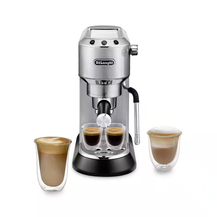 DeLonghi Dedica Arte Manual Espresso Machine EC885M :  De’Longhi Dedica Arte Espresso Machine is the gateway to exceptional flavor, controlled by you. Our slimmest machine yet makes a statement atop your counter – even in the most compact kitchen. The easy-to-use My LatteArt steam wand is a powerful, commercial-style wand that lets you create picture-perfect latte art.