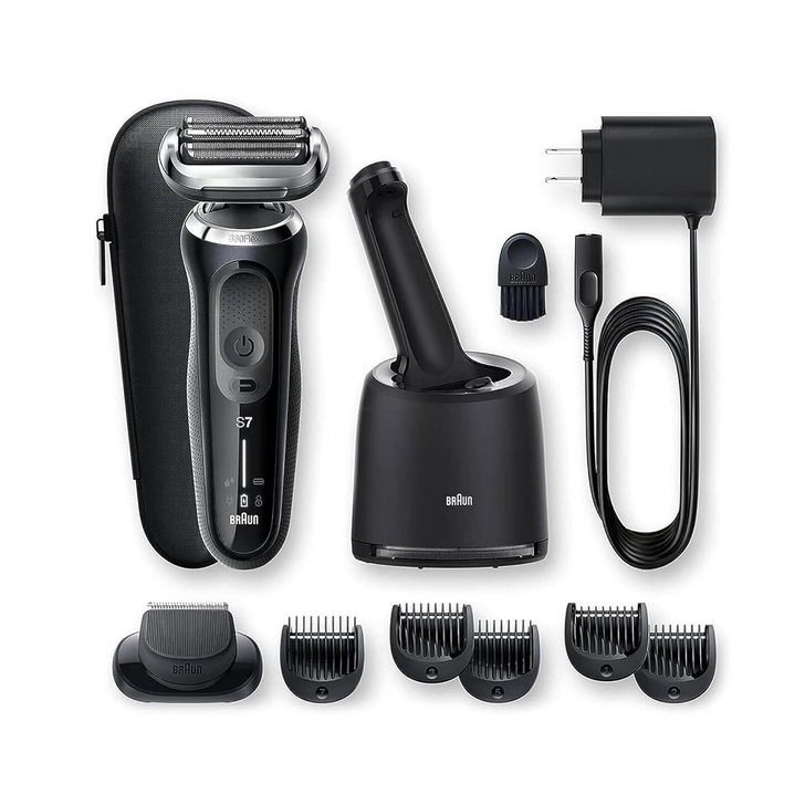 Braun Electric Razor for Men, Waterproof Foil Shaver, Series 7 7075cc, Wet & Dry Shave, With Beard Trimmer, Rechargeable, Clean & Charge SmartCare